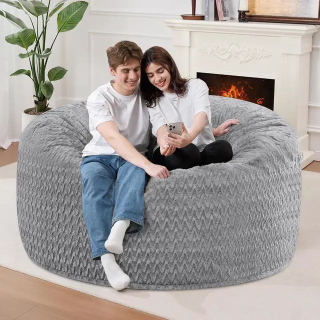 Alt view image 6 of 7 - 3FT Bean Bag Chair,Giant Bean Bag Chairs for Adults,Big Bean Bags with Memory Foam Filled, Large Beanbag Chairs with Chevron Plush Cover-Grey