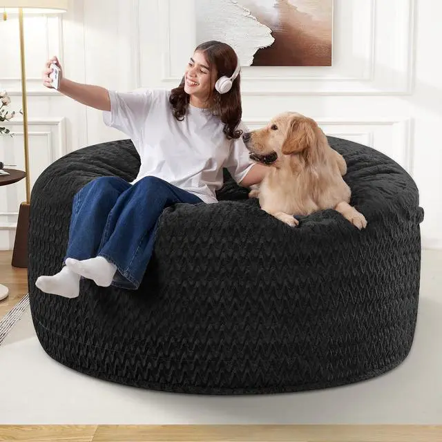 Alt view image 3 of 7 - 3FT Bean Bag Chair,Giant Bean Bag Chairs for Adults,Big Bean Bags with Memory Foam Filled, Large Beanbag Chairs with Chevron Plush Cover-Black