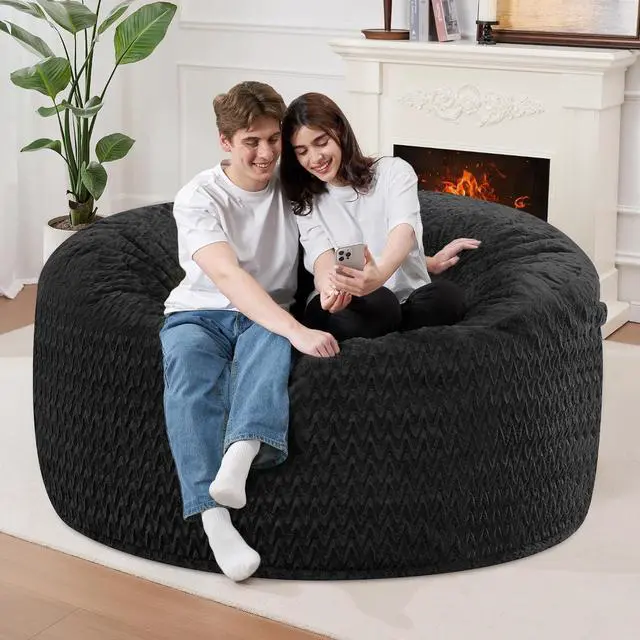Alt view image 5 of 7 - 3FT Bean Bag Chair,Giant Bean Bag Chairs for Adults,Big Bean Bags with Memory Foam Filled, Large Beanbag Chairs with Chevron Plush Cover-Black