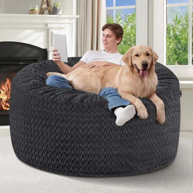 Alt view image 4 of 7 - 4FT Bean Bag Chair,Giant Bean Bag Chairs for Adults,Big Bean Bags with Memory Foam Filled, Large Beanbag Chairs with Chevron Plush Cover-Black