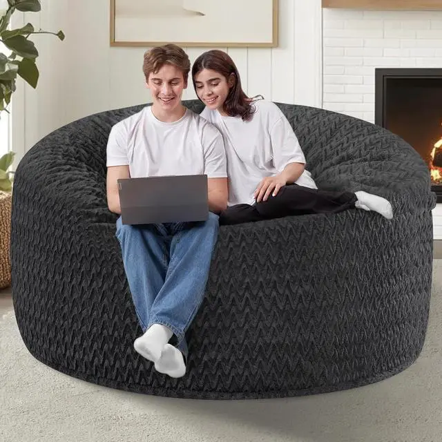 Alt view image 7 of 7 - 4FT Bean Bag Chair,Giant Bean Bag Chairs for Adults,Big Bean Bags with Memory Foam Filled, Large Beanbag Chairs with Chevron Plush Cover-Black
