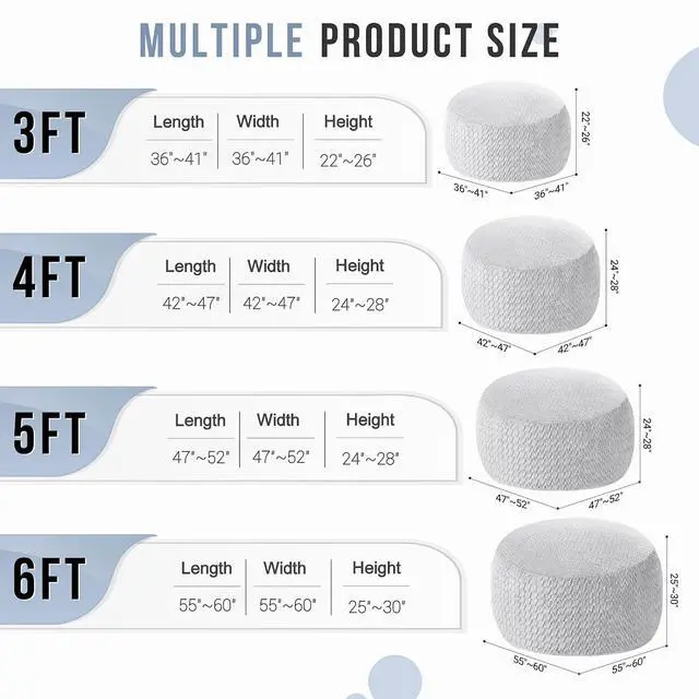 Alt view image 5 of 7 - 4FT Bean Bag Chair,Giant Bean Bag Chairs for Adults,Big Bean Bags with Memory Foam Filled, Large Beanbag Chairs with Chevron Plush Cover-Light Grey