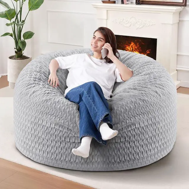 Main image of 3FT Bean Bag Chair,Giant Bean Bag Chairs for Adults,Big Bean Bags with Memory Foam Filled, Large Beanbag Chairs with Chevron Plush Cover-Light Grey