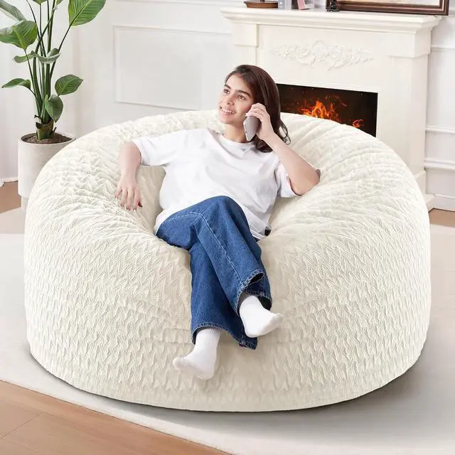 Main image of 4FT Bean Bag Chair,Giant Bean Bag Chairs for Adults,Big Bean Bags with Memory Foam Filled, Large Beanbag Chairs with Chevron Plush Cover-White