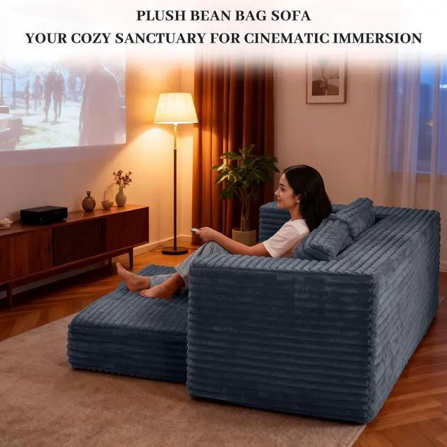 Alt view image 7 of 7 - 62" Small Boneless Couch,3-in-1 Convertible Folding Sofa Bed, Corduroy Loveseat Sofa Bed w/2 Pillows for Living Room/Guest Room No Assembly Required, Dark Grey