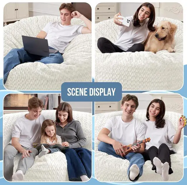 Alt view image 6 of 7 - 6FT Bean Bag Chair,Giant Bean Bag Chairs for Adults,Big Bean Bags with Memory Foam Filled, Large Beanbag Chairs with Chevron Plush Cover-White