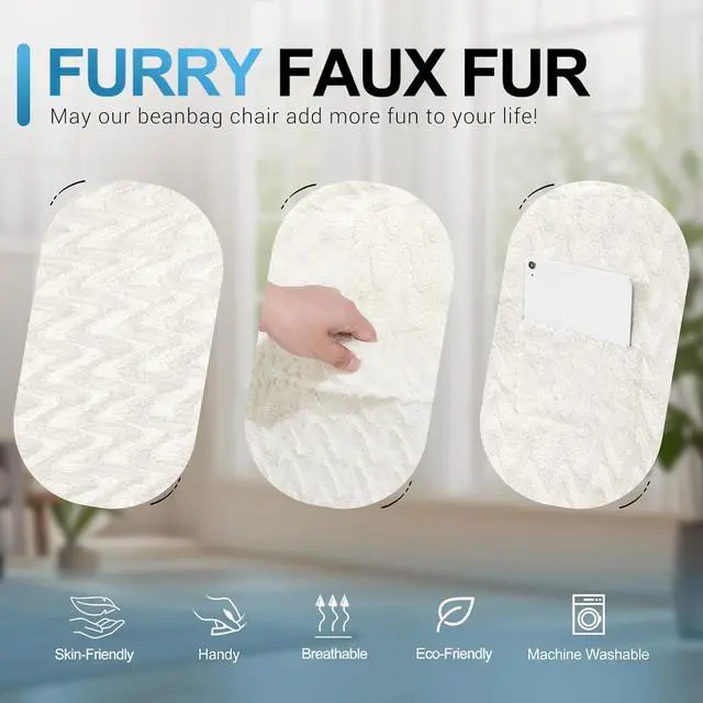 Alt view image 7 of 7 - 6FT Bean Bag Chair,Giant Bean Bag Chairs for Adults,Big Bean Bags with Memory Foam Filled, Large Beanbag Chairs with Chevron Plush Cover-White