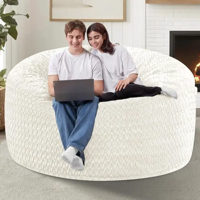 Alt view image 5 of 7 - 4FT Bean Bag Chair,Giant Bean Bag Chairs for Adults,Big Bean Bags with Memory Foam Filled, Large Beanbag Chairs with Chevron Plush Cover-White