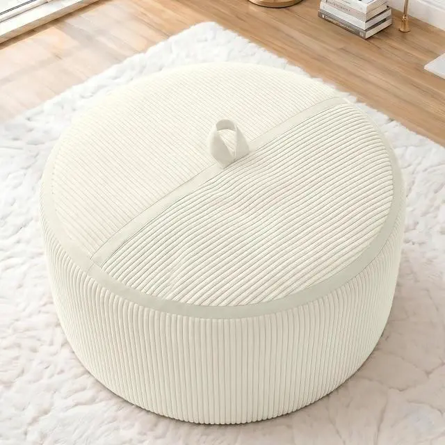 Alt view image 3 of 7 - Bean Bag Chair, 2FT Bean Bag Chairs with Memory Foam Filled, Comfy Bean Bag Sofa with Portable Handle, Ultra-Soft Corduroy BeanBag for Living Room, Bedroom, No Assembly - Whtie
