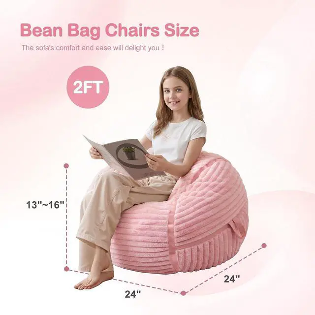 Alt view image 2 of 7 - Bean Bag Chair 2FT Bean Bag Chairs with Memory Foam Filled,2' Small Comfy Beanbag Chair with Soft Faux Fur Cover,Comfy Bean Bag Sofa for Classroom,Living Room,Game Room,Bedroom-Pink