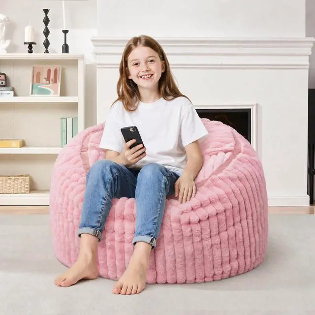 Alt view image 4 of 7 - Bean Bag Chair 2FT Bean Bag Chairs with Memory Foam Filled,2' Small Comfy Beanbag Chair with Soft Faux Fur Cover,Comfy Bean Bag Sofa for Classroom,Living Room,Game Room,Bedroom-Pink