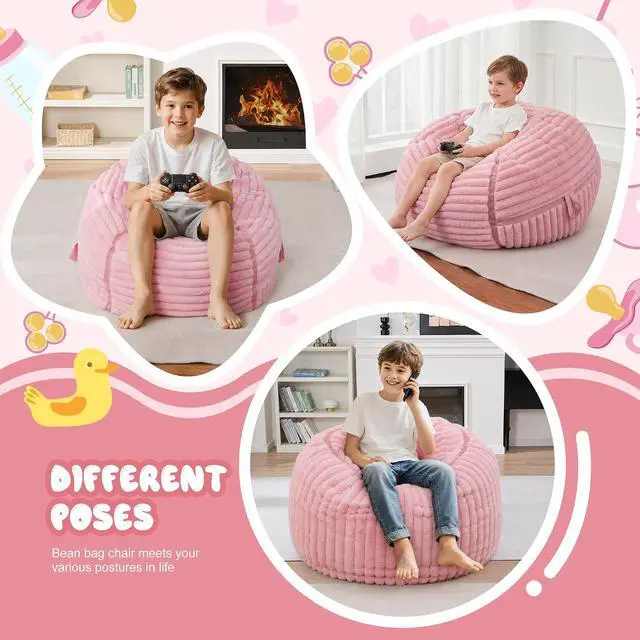 Alt view image 6 of 7 - Bean Bag Chair 2FT Bean Bag Chairs with Memory Foam Filled,2' Small Comfy Beanbag Chair with Soft Faux Fur Cover,Comfy Bean Bag Sofa for Classroom,Living Room,Game Room,Bedroom-Pink