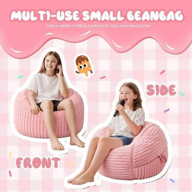 Alt view image 5 of 7 - Bean Bag Chair 2FT Bean Bag Chairs with Memory Foam Filled,2' Small Comfy Beanbag Chair with Soft Faux Fur Cover,Comfy Bean Bag Sofa for Classroom,Living Room,Game Room,Bedroom-Pink