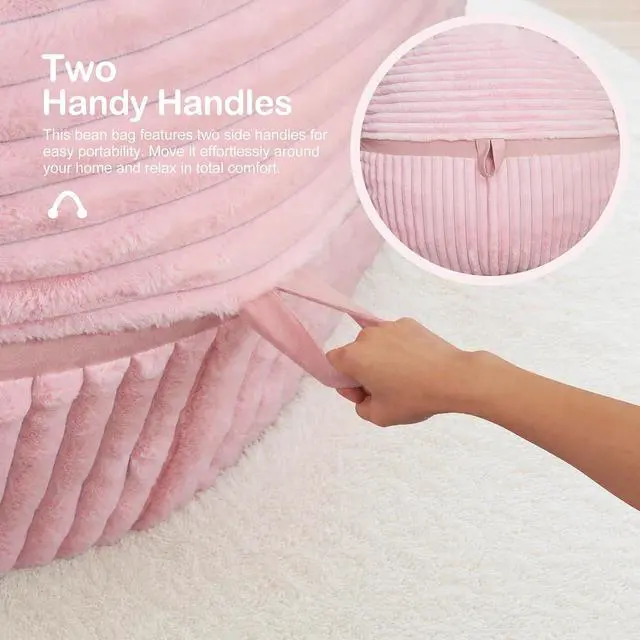 Alt view image 7 of 7 - Bean Bag Chair 2FT Bean Bag Chairs with Memory Foam Filled,2' Small Comfy Beanbag Chair with Soft Faux Fur Cover,Comfy Bean Bag Sofa for Classroom,Living Room,Game Room,Bedroom-Pink