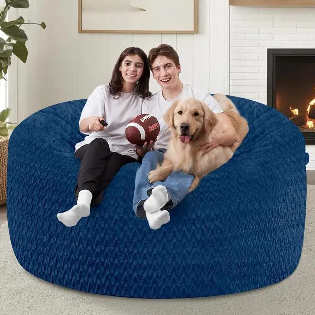 Alt view image 5 of 7 - 5FT Bean Bag Chair,Giant Bean Bag Chairs for Adults,Big Bean Bags with Memory Foam Filled, Large Beanbag Chairs with Chevron Plush Cover-Blue