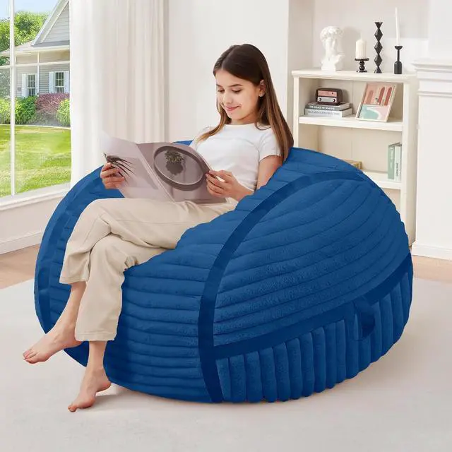 Alt view image 4 of 7 - Bean Bag Chair 3FT Bean Bag Chairs with Memory Foam Filled,3' Small Comfy Beanbag Chair with Soft Faux Fur Cover,Comfy Bean Bag Sofa for Classroom,Living Room,Game Room,Bedroom-Blue