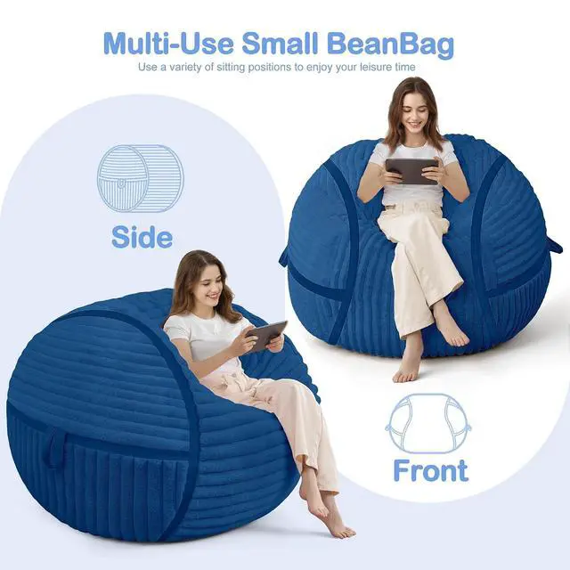 Alt view image 5 of 7 - Bean Bag Chair 3FT Bean Bag Chairs with Memory Foam Filled,3' Small Comfy Beanbag Chair with Soft Faux Fur Cover,Comfy Bean Bag Sofa for Classroom,Living Room,Game Room,Bedroom-Blue