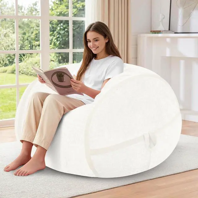 Main image of 3FT Bean Bag Chair, Large BeanBag Chairs with Memory Foam Filled, Ultra-Soft Velvet with Portable Handle & Removable Cover, Comfy Bean Bag Sofa for Living Room, No Assembly - Whtie