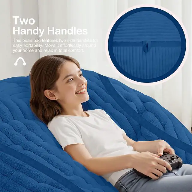 Alt view image 7 of 7 - Bean Bag Chair 3FT Bean Bag Chairs with Memory Foam Filled,3' Small Comfy Beanbag Chair with Soft Faux Fur Cover,Comfy Bean Bag Sofa for Classroom,Living Room,Game Room,Bedroom-Blue