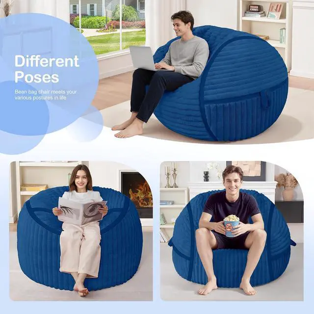 Alt view image 6 of 7 - Bean Bag Chair 3FT Bean Bag Chairs with Memory Foam Filled,3' Small Comfy Beanbag Chair with Soft Faux Fur Cover,Comfy Bean Bag Sofa for Classroom,Living Room,Game Room,Bedroom-Blue
