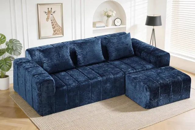 Main image of 95" Modular Sectional Sofa with Chaise, L-Shaped Cloud Couch with Deep Seat, Convertible Upholstered Boneless Couch for Living Room Apartments Bedroom, No Assembly Required, Blue