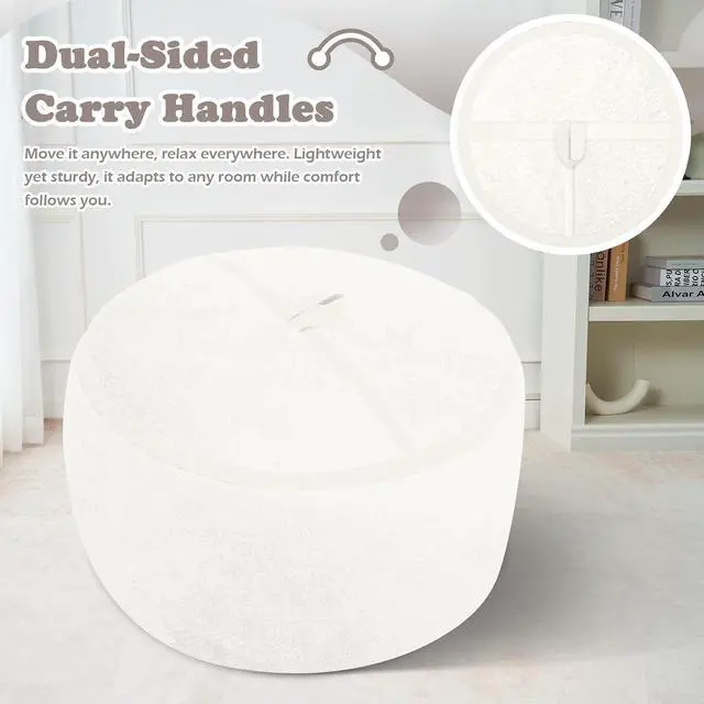 Alt view image 7 of 7 - 3FT Bean Bag Chair, Large BeanBag Chairs with Memory Foam Filled, Ultra-Soft Velvet with Portable Handle & Removable Cover, Comfy Bean Bag Sofa for Living Room, No Assembly - Whtie