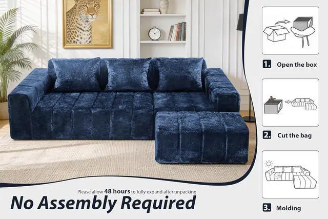 Alt view image 3 of 7 - 95" Modular Sectional Sofa with Chaise, L-Shaped Cloud Couch with Deep Seat, Convertible Upholstered Boneless Couch for Living Room Apartments Bedroom, No Assembly Required, Blue