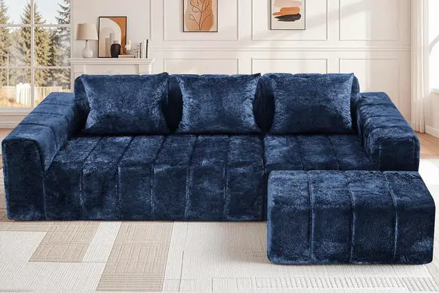 Alt view image 7 of 7 - 95" Modular Sectional Sofa with Chaise, L-Shaped Cloud Couch with Deep Seat, Convertible Upholstered Boneless Couch for Living Room Apartments Bedroom, No Assembly Required, Blue