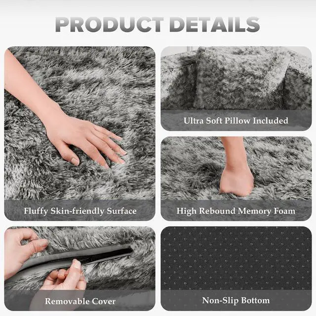 Alt view image 6 of 7 - Convertible Sofa Bed, 3-in-1 Futon Sofa Bed with Pillow, Foldable Pull Out Floor Sofa Bed with Removable Cover, Plush Boneless Couch for Living Room/Bedroom/Dorm