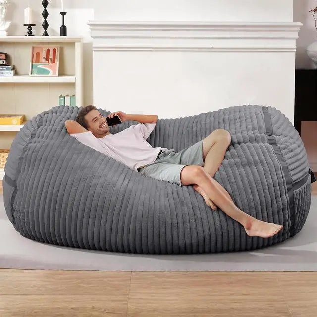 Alt view image 3 of 6 - Bean Bag Chair 6FT Giant Bean Bag Chairs for Adults with Memory Foam Filled,6'Beanbag Chair with Soft Faux Fur Cover,Comfy Bean Bag Bed Bean Bag Sofa Lounger for Living Room,Bedroom-DARK GREY