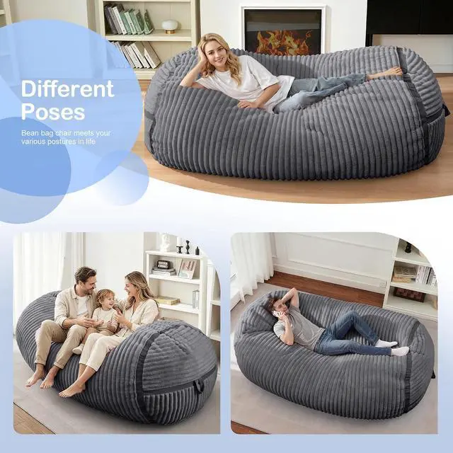 Alt view image 4 of 6 - Bean Bag Chair 6FT Giant Bean Bag Chairs for Adults with Memory Foam Filled,6'Beanbag Chair with Soft Faux Fur Cover,Comfy Bean Bag Bed Bean Bag Sofa Lounger for Living Room,Bedroom-DARK GREY