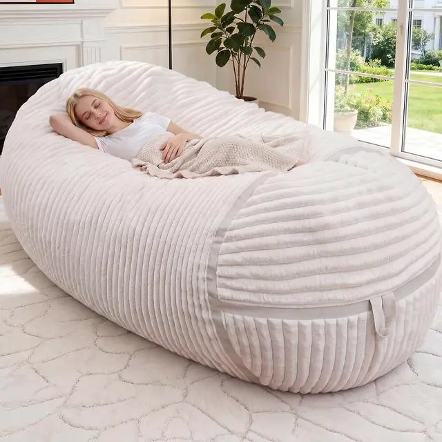 Main image of Bean Bag Chair 6FT Giant Bean Bag Chairs for Adults with Memory Foam Filled,6'Beanbag Chair with Soft Faux Fur Cover,Comfy Bean Bag Bed Bean Bag Sofa Lounger for Living Room,Bedroom-White