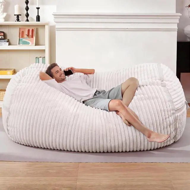 Alt view image 3 of 6 - Bean Bag Chair 6FT Giant Bean Bag Chairs for Adults with Memory Foam Filled,6'Beanbag Chair with Soft Faux Fur Cover,Comfy Bean Bag Bed Bean Bag Sofa Lounger for Living Room,Bedroom-White