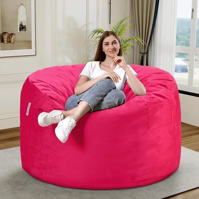 Alt view image 2 of 7 - Bean Bag Chair 3Ft Luxurious Velvet Ultra Soft Fur with High Rebound Memory Foam Bean Bag Chairs for Adults Plush Lazy Sofa with Fluffy Removable Sponge 3' (Hot Pink)