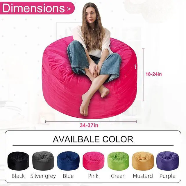 Alt view image 3 of 7 - Bean Bag Chair 3Ft Luxurious Velvet Ultra Soft Fur with High Rebound Memory Foam Bean Bag Chairs for Adults Plush Lazy Sofa with Fluffy Removable Sponge 3' (Hot Pink)