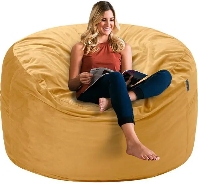 Main image of Bean Bag Chair 3Ft Luxurious Velvet Ultra Soft Fur with High Rebound Memory Foam Bean Bag Chairs for Adults Plush Lazy Sofa with Fluffy Removable Sponge 3' (Mustard)