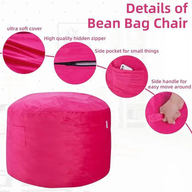 Alt view image 5 of 7 - Bean Bag Chair 3Ft Luxurious Velvet Ultra Soft Fur with High Rebound Memory Foam Bean Bag Chairs for Adults Plush Lazy Sofa with Fluffy Removable Sponge 3' (Hot Pink)