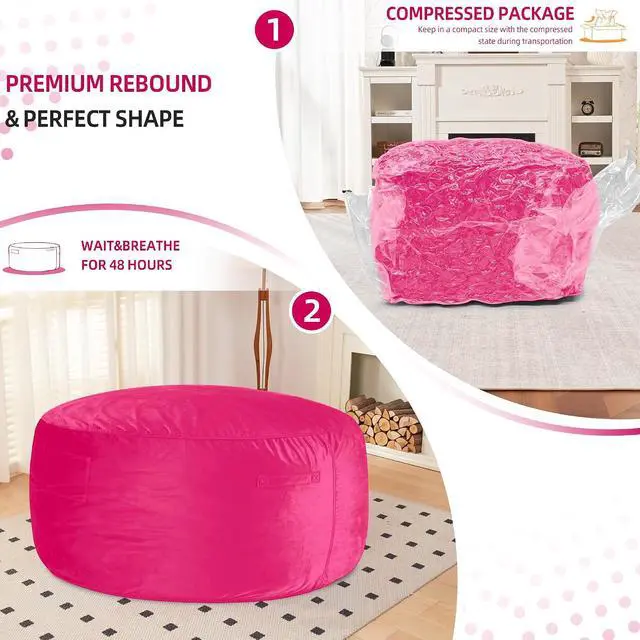 Alt view image 7 of 7 - Bean Bag Chair 3Ft Luxurious Velvet Ultra Soft Fur with High Rebound Memory Foam Bean Bag Chairs for Adults Plush Lazy Sofa with Fluffy Removable Sponge 3' (Hot Pink)