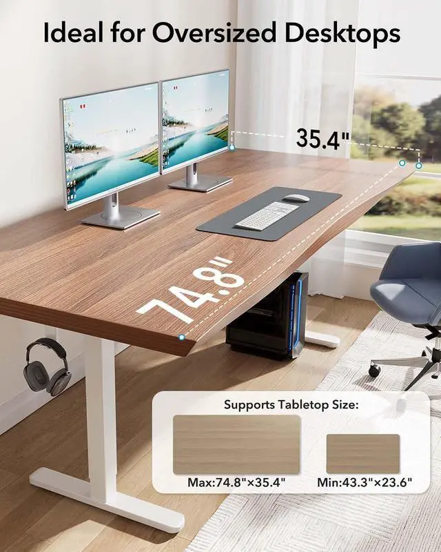 Alt view image 3 of 7 - Electric Standing Desk Legs for 43"-75" L & 24"-31" W Desktop, White | Brushless Motor,220lbs Heavy Duty,28.3"-46.5" Height Range,4 Memory Presets,Cable Management, Stable Steel Frame