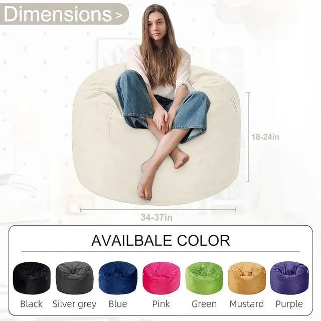 Alt view image 3 of 6 - Bean Bag Chair 3Ft Luxurious Velvet Ultra Soft Fur with High Rebound Memory Foam Bean Bag Chairs for Adults Plush Lazy Sofa with Fluffy Sponge 3' (Beige)