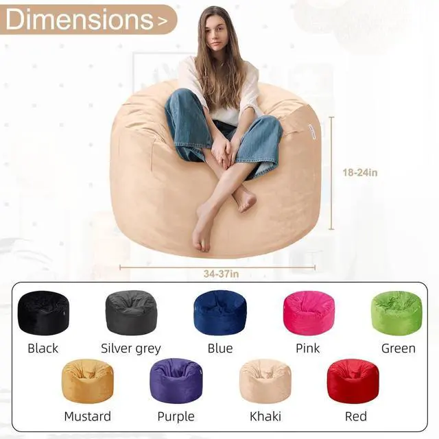 Alt view image 3 of 7 - Bean Bag Chair 3Ft Luxurious Velvet Ultra Soft Fur with High Rebound Memory Foam Bean Bag Chairs for Adults Plush Lazy Sofa with Fluffy Sponge 3' (Khaki)