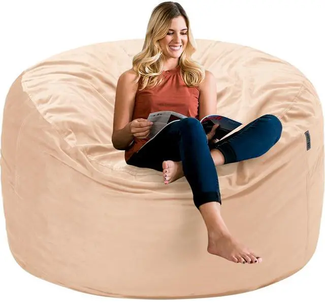 Main image of Bean Bag Chair 3Ft Luxurious Velvet Ultra Soft Fur with High Rebound Memory Foam Bean Bag Chairs for Adults Plush Lazy Sofa with Fluffy Sponge 3' (Khaki)