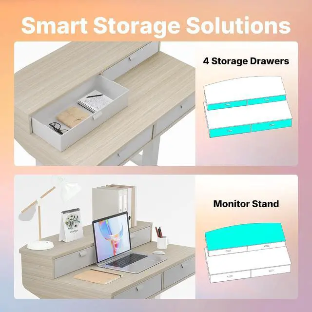 Alt view image 3 of 7 - 32 X 20 inch Electric Standing Desk with 4 Drawers, Adjustable Height Sit Stand Home Office Desk, C-Clamp Mount Compatible, Ergonomic Stand up Desk with 4 Preset Heights, Natural