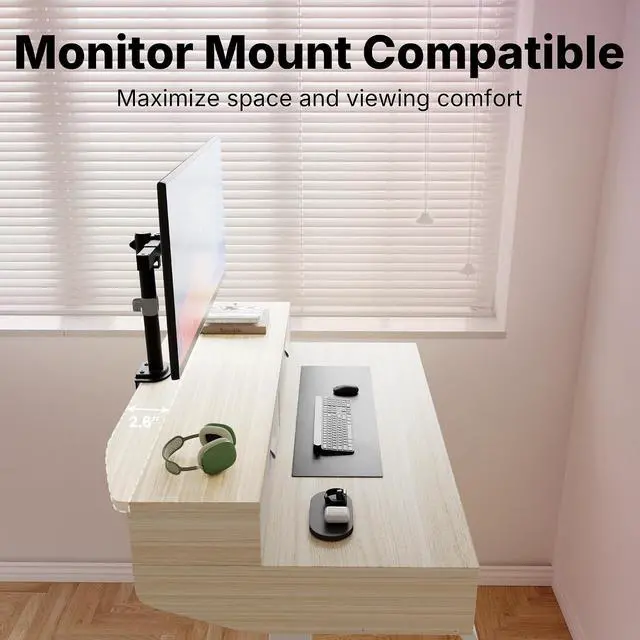 Alt view image 4 of 7 - 32 X 20 inch Electric Standing Desk with 4 Drawers, Adjustable Height Sit Stand Home Office Desk, C-Clamp Mount Compatible, Ergonomic Stand up Desk with 4 Preset Heights, Natural
