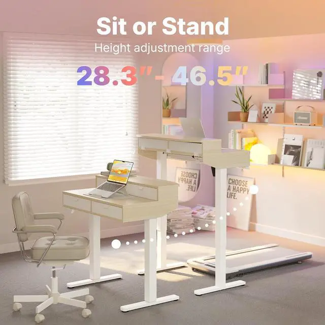Alt view image 6 of 7 - 32 X 20 inch Electric Standing Desk with 4 Drawers, Adjustable Height Sit Stand Home Office Desk, C-Clamp Mount Compatible, Ergonomic Stand up Desk with 4 Preset Heights, Natural