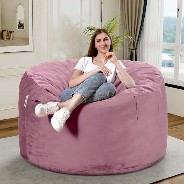 Alt view image 2 of 6 - Bean Bag Chair 3Ft Luxurious Velvet Ultra Soft Fur with High Rebound Memory Foam Bean Bag Chairs for Adults Plush Lazy Sofa with Fluffy Sponge 3' (Soft Pink)