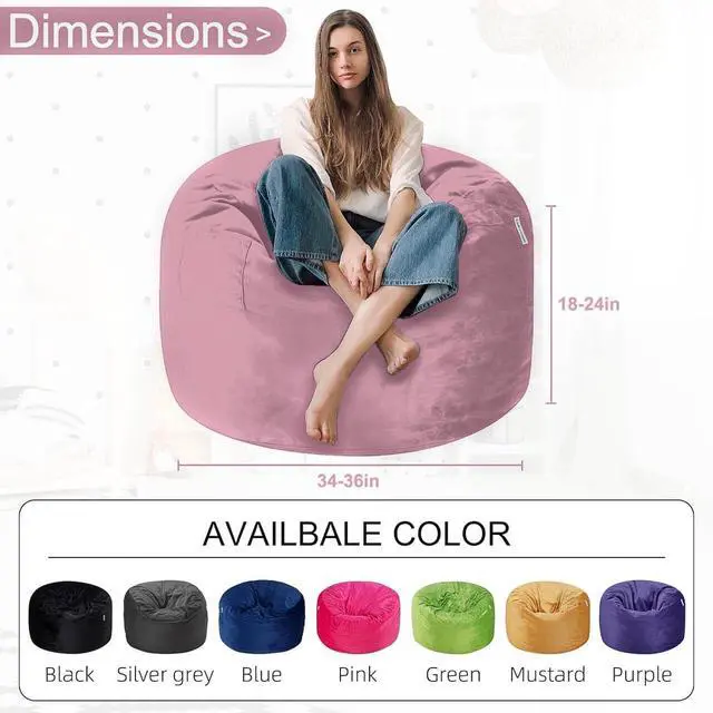 Alt view image 3 of 6 - Bean Bag Chair 3Ft Luxurious Velvet Ultra Soft Fur with High Rebound Memory Foam Bean Bag Chairs for Adults Plush Lazy Sofa with Fluffy Sponge 3' (Soft Pink)