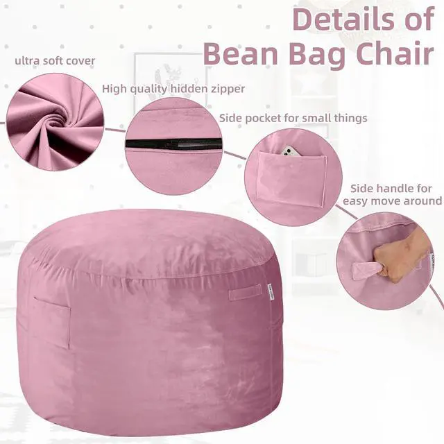 Alt view image 4 of 6 - Bean Bag Chair 3Ft Luxurious Velvet Ultra Soft Fur with High Rebound Memory Foam Bean Bag Chairs for Adults Plush Lazy Sofa with Fluffy Sponge 3' (Soft Pink)