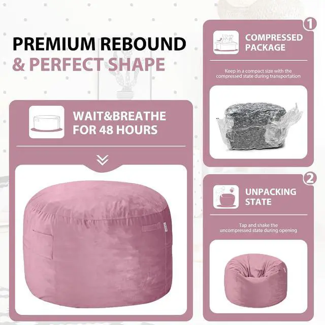 Alt view image 6 of 6 - Bean Bag Chair 3Ft Luxurious Velvet Ultra Soft Fur with High Rebound Memory Foam Bean Bag Chairs for Adults Plush Lazy Sofa with Fluffy Sponge 3' (Soft Pink)