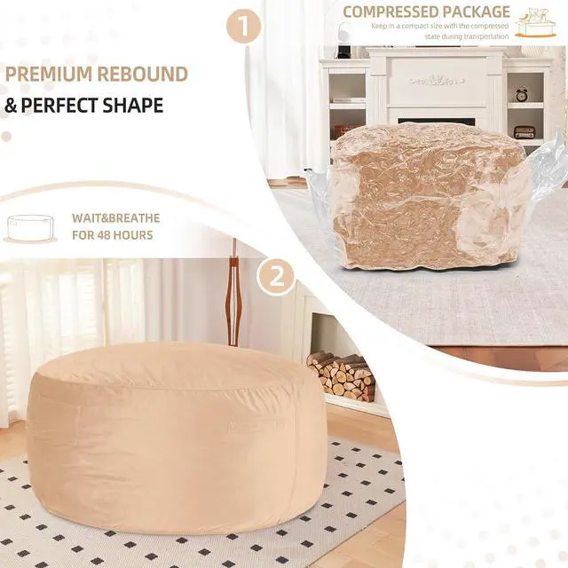 Alt view image 7 of 7 - Bean Bag Chair 3Ft Luxurious Velvet Ultra Soft Fur with High Rebound Memory Foam Bean Bag Chairs for Adults Plush Lazy Sofa with Fluffy Sponge 3' (Khaki)
